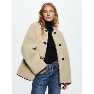 MANGO Fur-effect coat with appliqués Sz S